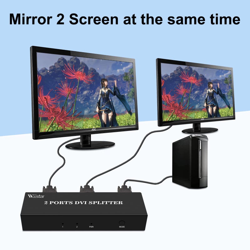Wiistar DVI Splitter 1 in 2 Out 2 Port DVI Distribution Video Splitter 1x2 Resolution Up to 1080P for PC Laptop DVR Projector HDTV - Image 4